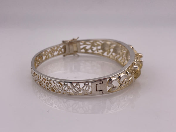 sterling silver gold plated 7 5/8" sea turtle hinge bangle bracelet