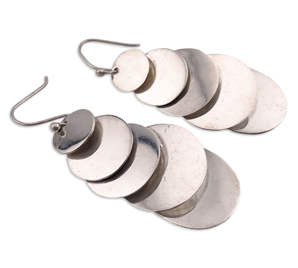 sterling silver Mexican modern stoneless multi-disc dangle earrings