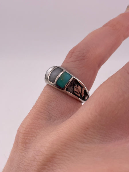 size 4.75 sterling silver mother of pearl turquoise ring
