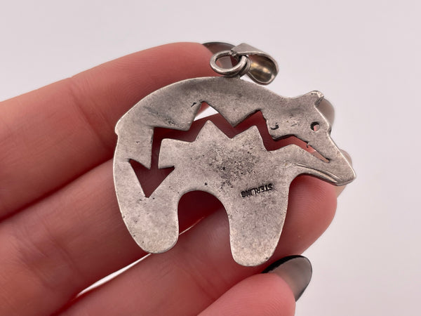 sterling silver textured bear w/ cut-out arrow design pendant