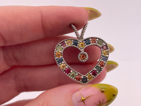 sterling silver colorful lab ruby heart pendant