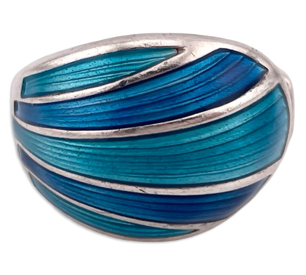 size 6.75 sterling silver David Andersen blue enamel open band ring