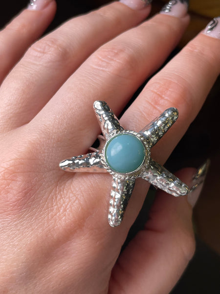 size 8 sterling silver larimar starfish curved band ring