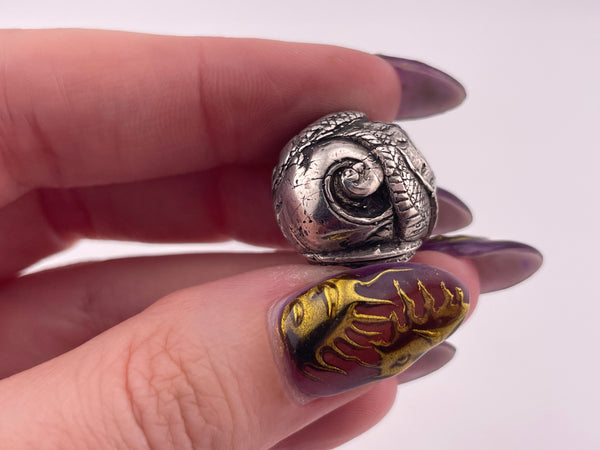 sterling silver heavy carved dragon bead pendant