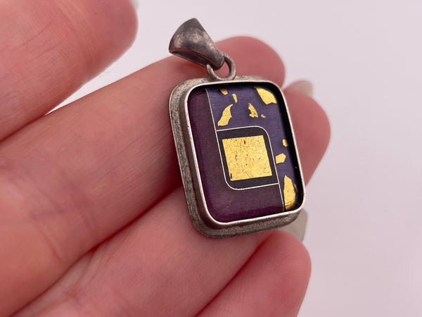 sterling silver glass gold flake pendant