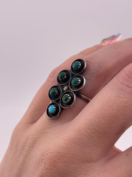 size 6.5 sterling silver turquoise snake eye pattern ring