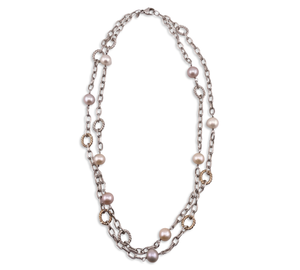 sterling silver & gold plated double strand IPS Imperial Pearl Syndicate necklace