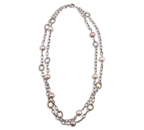 sterling silver & gold plated double strand IPS Imperial Pearl Syndicate necklace