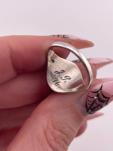 size 5.5 sterling silver engraved Katherine Gibbs School crest signet intaglio ring