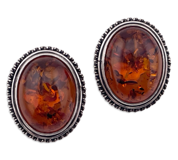 sterling silver oval rope design amber clip-on earrings
