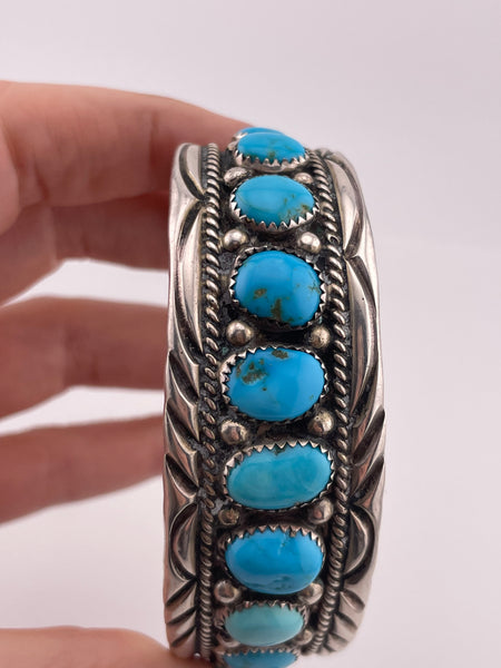 sterling silver large southwestern turquoise row wide cuff bracelet