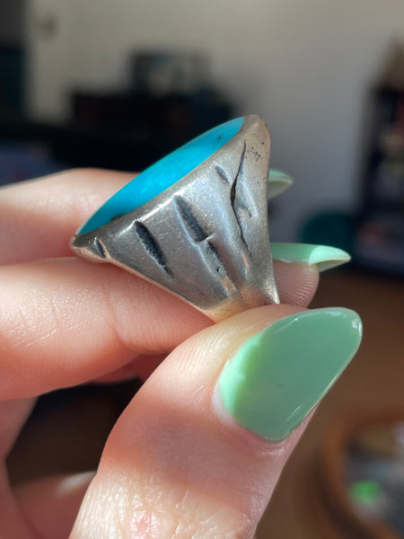 size 8 sterling silver very worn turquoise ring