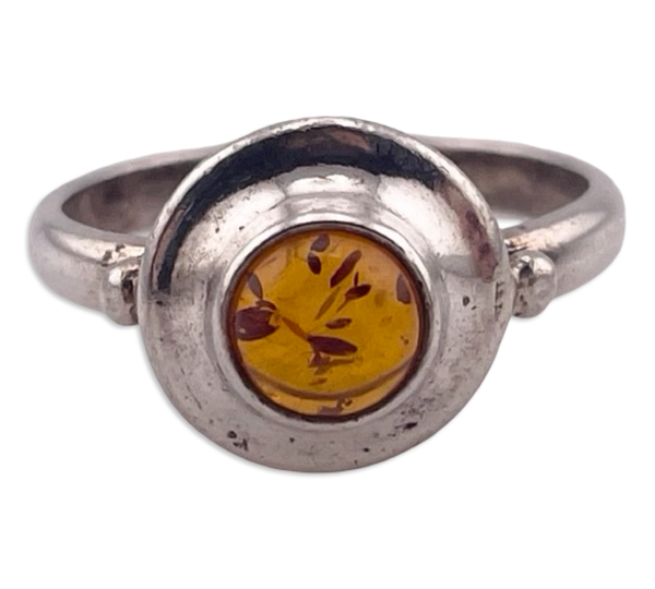 size 7.5 sterling silver round amber curved setting ring