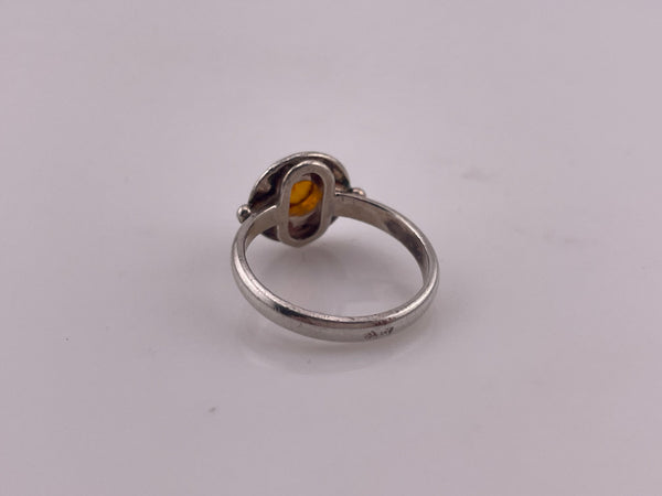 size 7.5 sterling silver round amber curved setting ring
