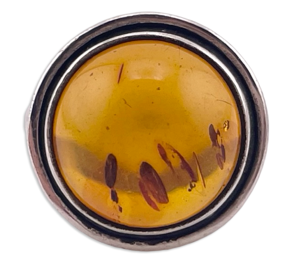 size 8.5 sterling silver round amber ring
