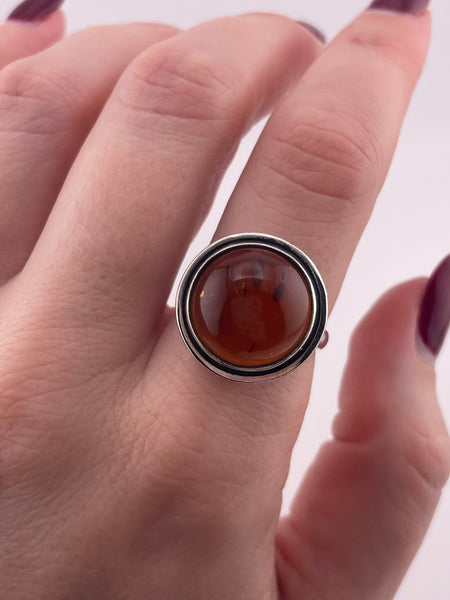 size 8.5 sterling silver round amber ring