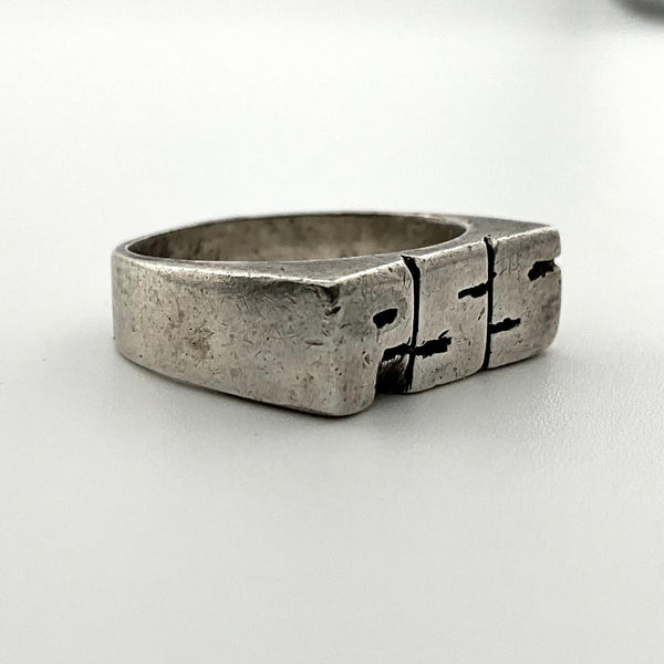 size 7.25 sterling silver PSS initials ring
