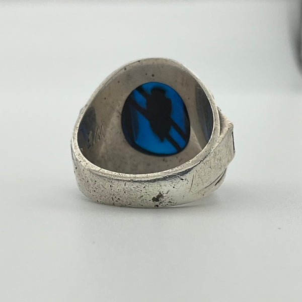 size 5.5 sterling silver very worn blue resin 1961 school ring
