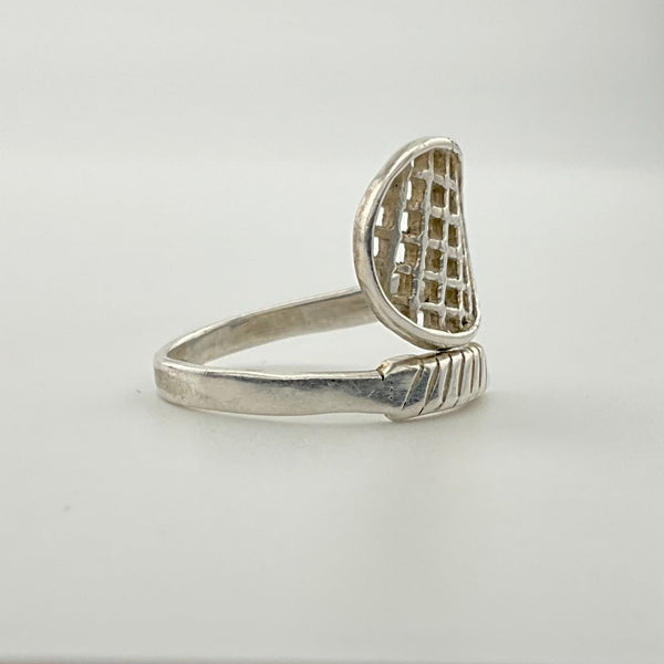 size 7.5-8 sterling silver tennis racket bypass ring