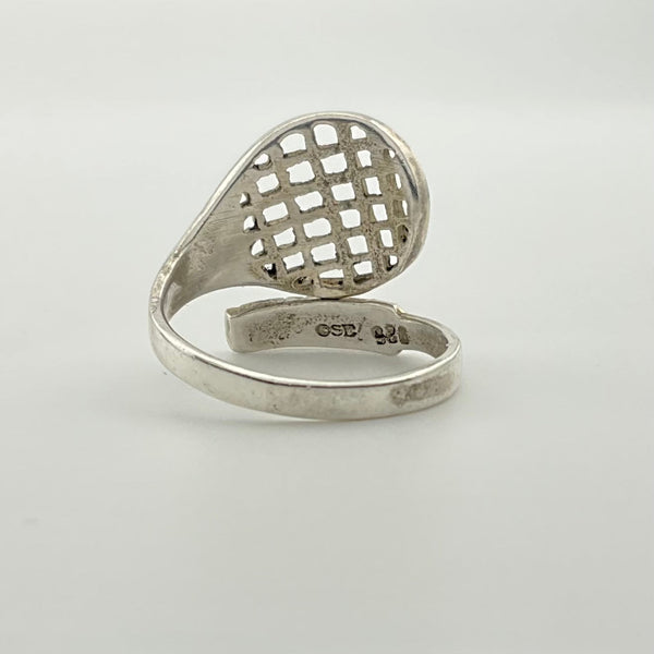 size 7.5-8 sterling silver tennis racket bypass ring