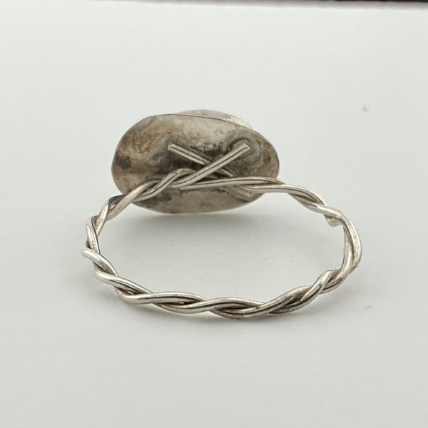 size 14.25 sterling silver agate twisted wire band ring