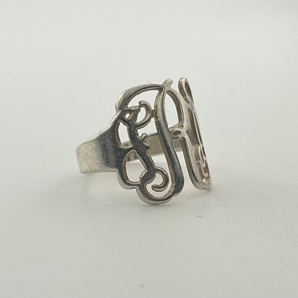size 6.5 sterling silver "JRM' letters initials ring