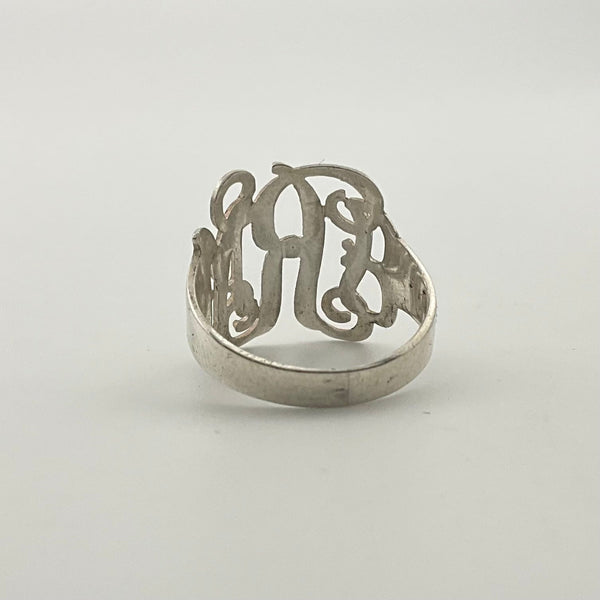 size 6.5 sterling silver "JRM' letters initials ring