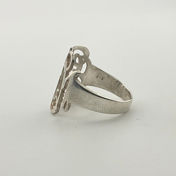 size 6.5 sterling silver "JRM' letters initials ring