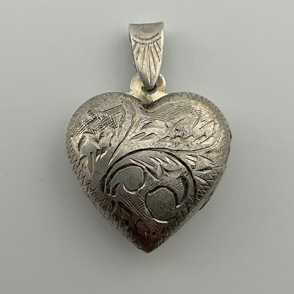 sterling silver heart etched locket pendant