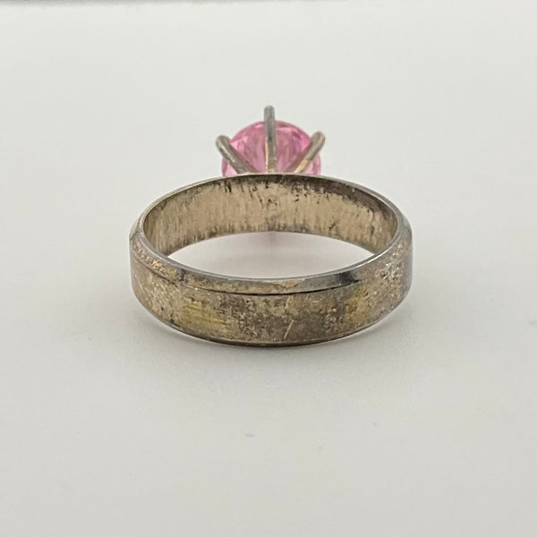 size 7.25 sterling silver faceted pink glass ring
