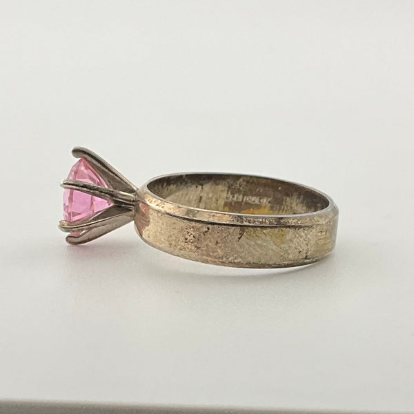 size 7.25 sterling silver faceted pink glass ring