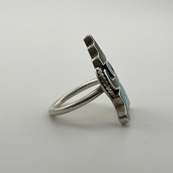 size 6.25 sterling silver turquoise jet Kachina ring