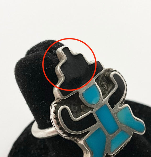size 6.25 sterling silver turquoise jet Kachina ring
