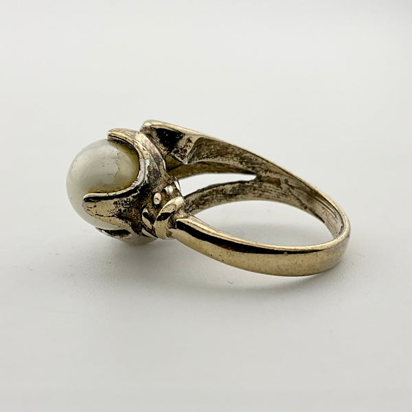 size 6 sterling silver gold plated plastic pearl ring ***AS IS***