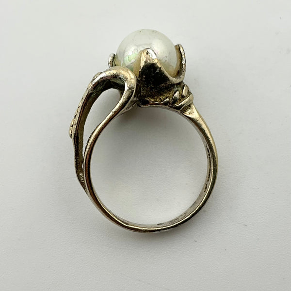 size 6 sterling silver gold plated plastic pearl ring ***AS IS***