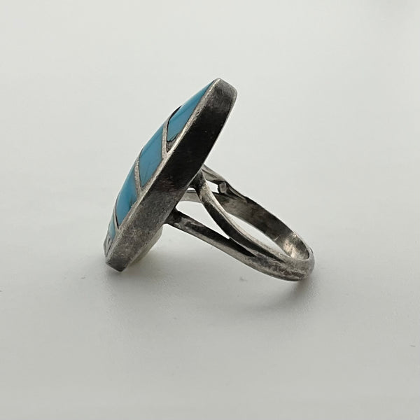 size 4.5 sterling silver turquoise channel inlay ring