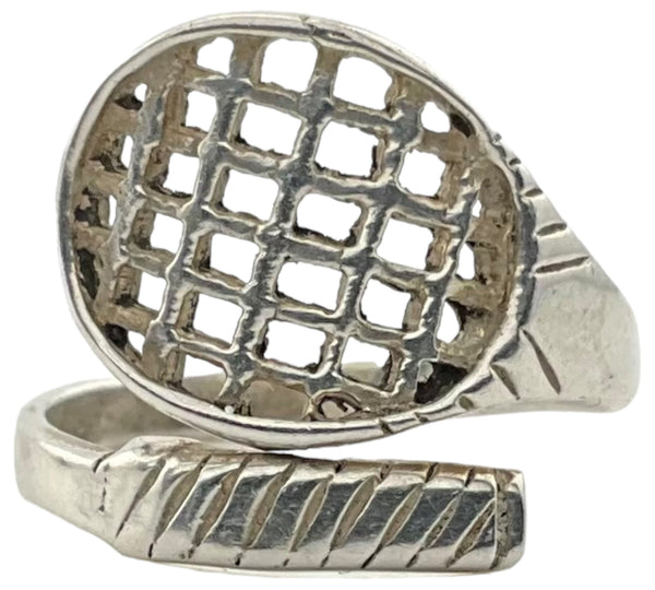 size 7.5-8 sterling silver tennis racket bypass ring
