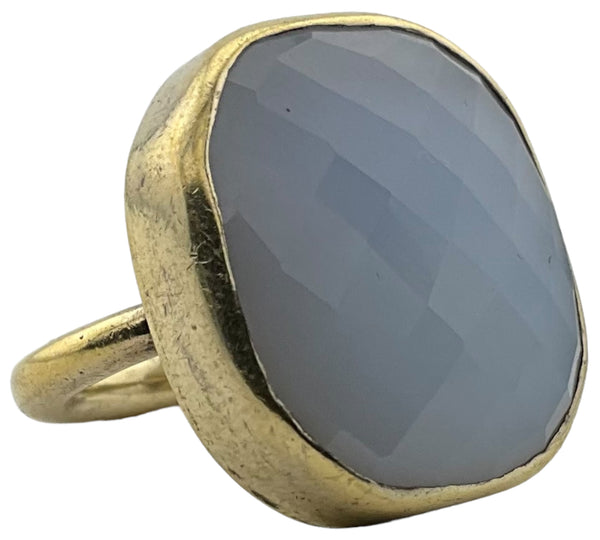 size 7.25 sterling silver gold plated faceted chalcedony ring ***AS IS***