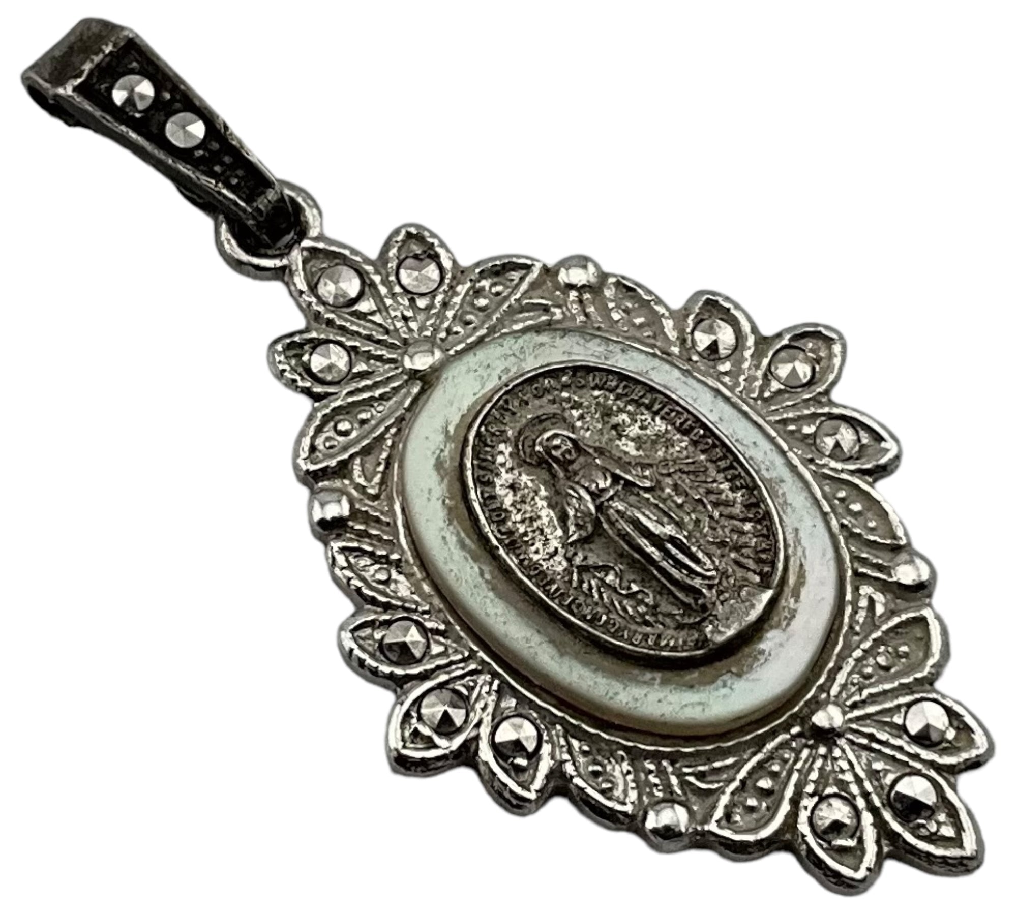 sterling silver St. Mary marcasite pendant ***AS IS***