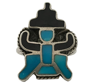 size 6.25 sterling silver turquoise jet Kachina ring