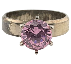 size 7.25 sterling silver faceted pink glass ring