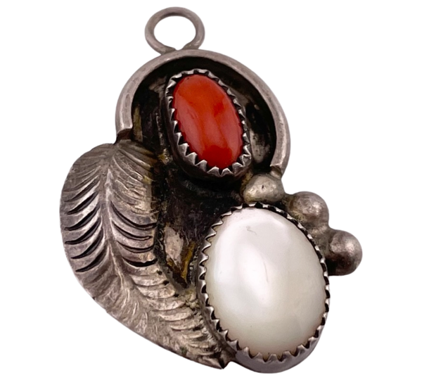 sterling silver mother of pearl & coral pendant