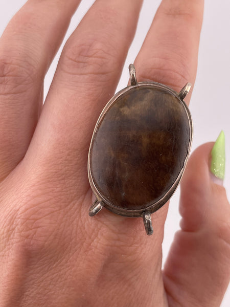 size 8 sterling silver large brown jasper(?) ring **AS IS**