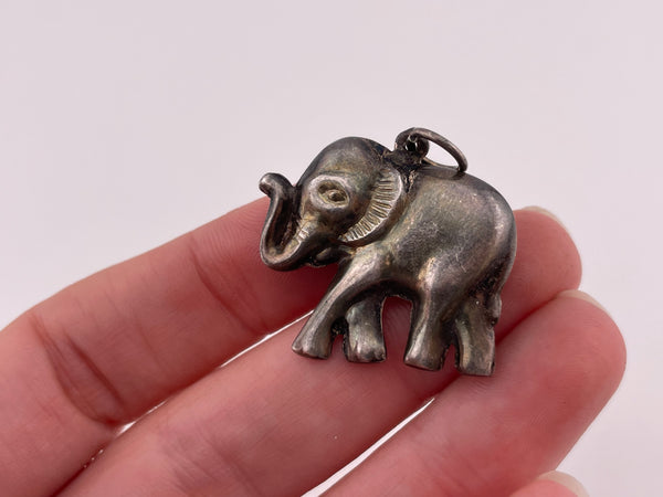 sterling silver double sided puffy elephant pendant