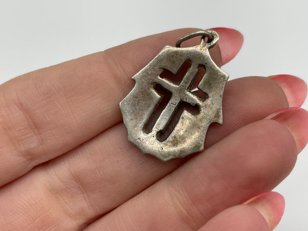 sterling silver religious Art Deco marcasite cross pendant