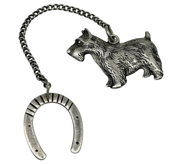 sterling silver Leonore Doskow good luck horseshoe & Scottish Terrier dog pocket charm