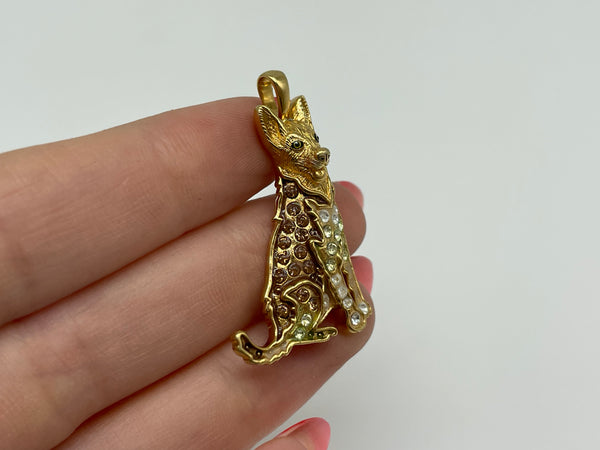 sterling silver gold plated rhinestone dog pendant