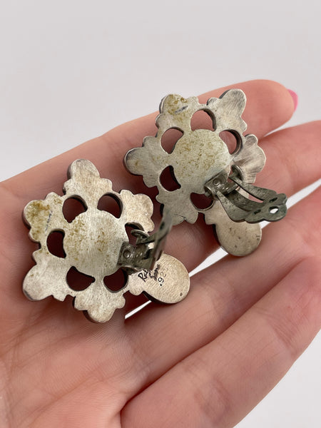 sterling silver multi-stone clip on earrings