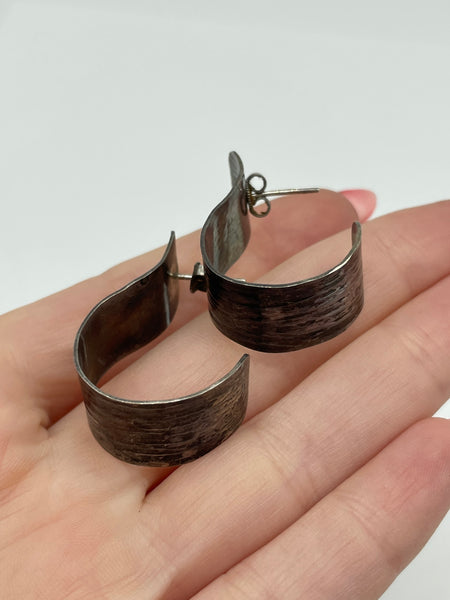 sterling silver textured J shaped post earrings