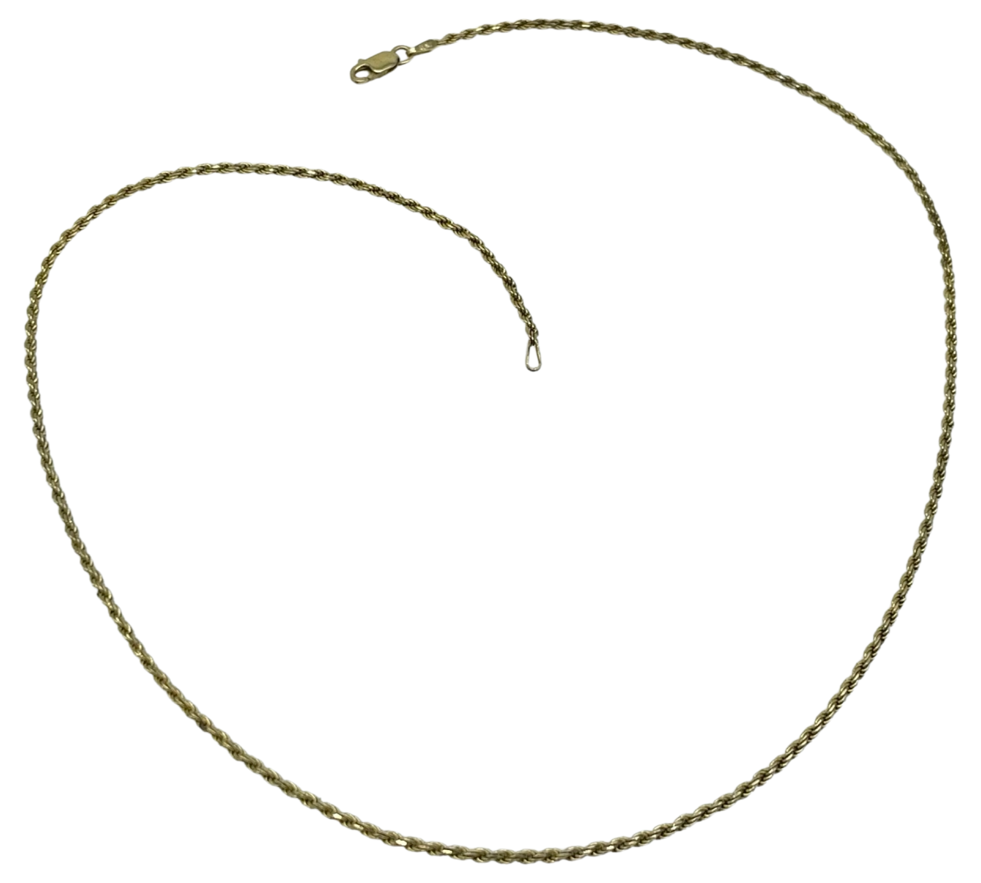 sterling silver gold plated 20" 2mm rope chain necklace